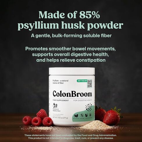 ColonBroom Psyllium Husk Powder (Strawberry & Raspberry, 50 Servings) - Colon Cleanse for Bloating Relief & Gut Health - Colon Broom Fiber Powder Drink - Vegan, Gluten Free Fiber Powder Supplement in Saudi Arabia