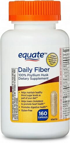 Fiber Supplement Psyllium Husk Capsules, 100% Whole Psyllium Fiber Pills, Unflavored, Gluten-Free, 160 Count in Kuwait