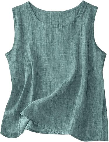 Franterd Cotton Linen Tank Tops for Women Loose Fit Summer Sleeveless Plus Size Gauze Shirts Plain Vacation Dressy Camisole in Kuwait