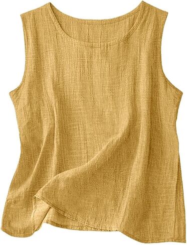 Franterd Cotton Linen Tank Tops for Women Loose Fit Summer Sleeveless Plus Size Gauze Shirts Plain Vacation Dressy Camisole in Kuwait