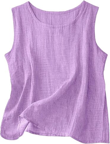 Franterd Cotton Linen Tank Tops for Women Loose Fit Summer Sleeveless Plus Size Gauze Shirts Plain Vacation Dressy Camisole in Kuwait