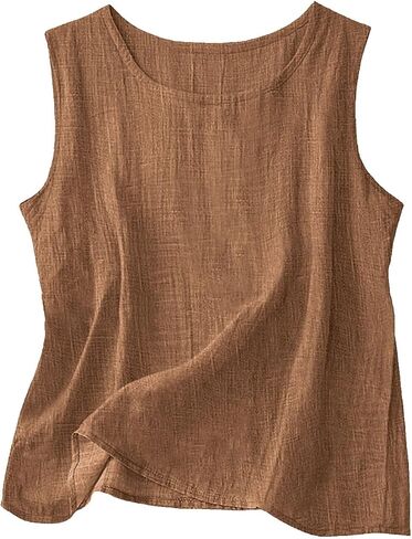 Franterd Cotton Linen Tank Tops for Women Loose Fit Summer Sleeveless Plus Size Gauze Shirts Plain Vacation Dressy Camisole in Kuwait