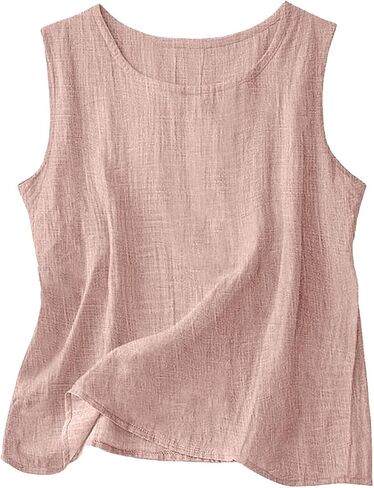 Franterd Cotton Linen Tank Tops for Women Loose Fit Summer Sleeveless Plus Size Gauze Shirts Plain Vacation Dressy Camisole in Kuwait