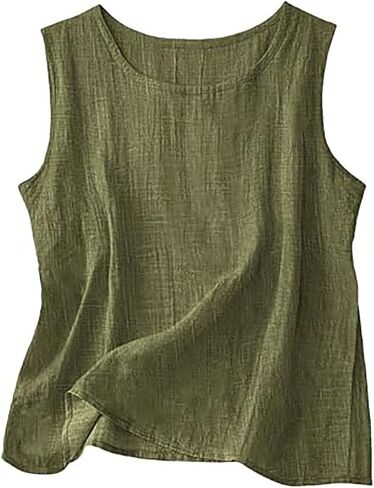 Franterd Cotton Linen Tank Tops for Women Loose Fit Summer Sleeveless Plus Size Gauze Shirts Plain Vacation Dressy Camisole in Kuwait