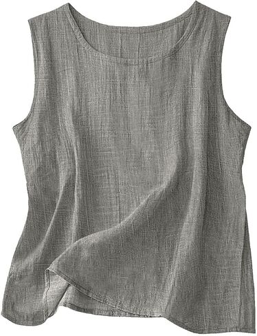 Franterd Cotton Linen Tank Tops for Women Loose Fit Summer Sleeveless Plus Size Gauze Shirts Plain Vacation Dressy Camisole in Kuwait