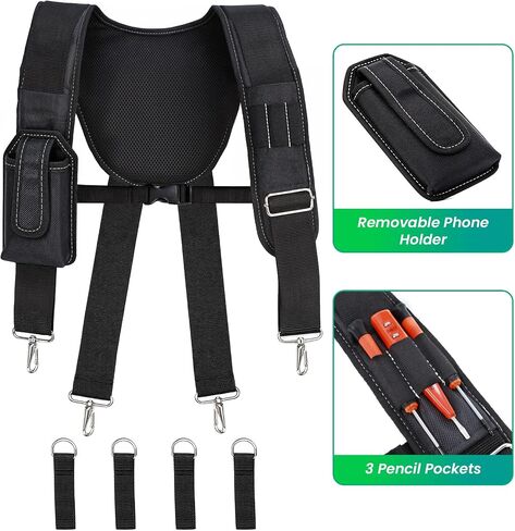 FamilyKit Tool Belt Suspenders for Men - Comfy Padded Work Belt Suspenders, Fully-Adjustable Tool Bag Suspenders with Loops for Construction, Carpenter, Electrician, Roofing, Framer (Black) in Saudi Arabia