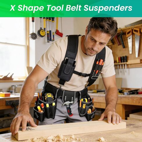 FamilyKit Tool Belt Suspenders for Men - Comfy Padded Work Belt Suspenders, Fully-Adjustable Tool Bag Suspenders with Loops for Construction, Carpenter, Electrician, Roofing, Framer (Black) in Saudi Arabia