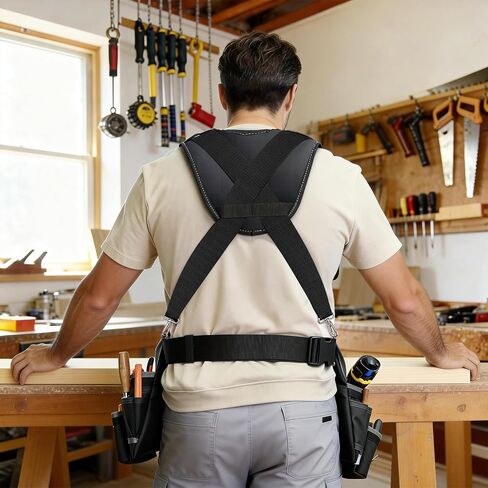 FamilyKit Tool Belt Suspenders for Men - Comfy Padded Work Belt Suspenders, Fully-Adjustable Tool Bag Suspenders with Loops for Construction, Carpenter, Electrician, Roofing, Framer (Black) in Saudi Arabia