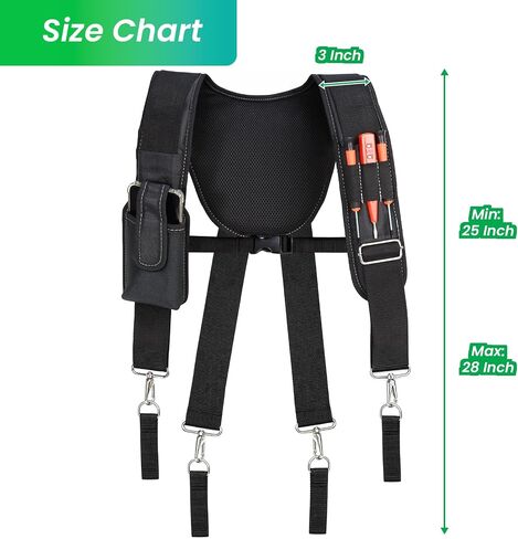 FamilyKit Tool Belt Suspenders for Men - Comfy Padded Work Belt Suspenders, Fully-Adjustable Tool Bag Suspenders with Loops for Construction, Carpenter, Electrician, Roofing, Framer (Black) in Saudi Arabia