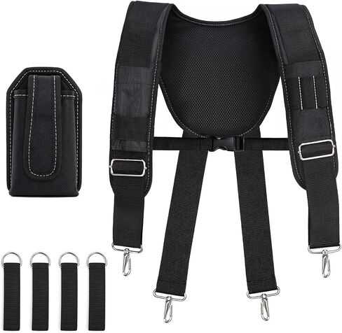 FamilyKit Tool Belt Suspenders for Men - Comfy Padded Work Belt Suspenders, Fully-Adjustable Tool Bag Suspenders with Loops for Construction, Carpenter, Electrician, Roofing, Framer (Black) in Saudi Arabia