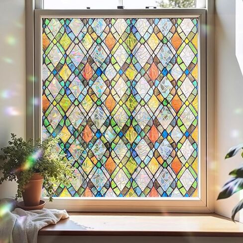ADD.HERES Window Privacy Film, Stained Glass Decorative Static Cling, Removable Laser Sun Blocking Vinyl Covering,Window Film for Home Kitchen Living Room, Rainbow Crystal Shards, 17.3 x 78.7in in Saudi Arabia