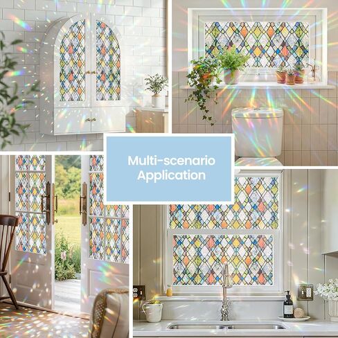 ADD.HERES Window Privacy Film, Stained Glass Decorative Static Cling, Removable Laser Sun Blocking Vinyl Covering,Window Film for Home Kitchen Living Room, Rainbow Crystal Shards, 17.3 x 78.7in in Saudi Arabia