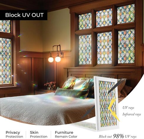 ADD.HERES Window Privacy Film, Stained Glass Decorative Static Cling, Removable Laser Sun Blocking Vinyl Covering,Window Film for Home Kitchen Living Room, Rainbow Crystal Shards, 17.3 x 78.7in in Saudi Arabia