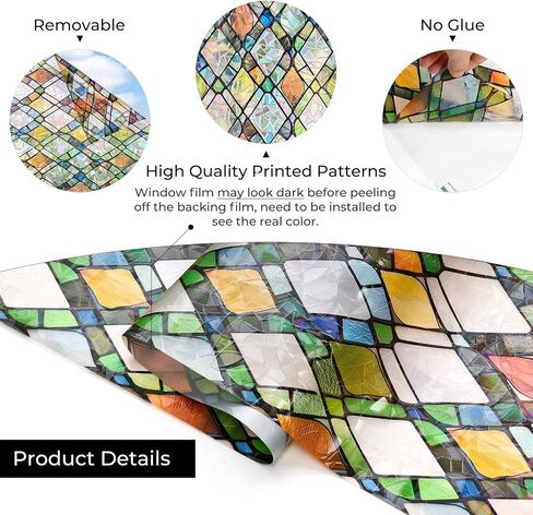ADD.HERES Window Privacy Film, Stained Glass Decorative Static Cling, Removable Laser Sun Blocking Vinyl Covering,Window Film for Home Kitchen Living Room, Rainbow Crystal Shards, 17.3 x 78.7in in Saudi Arabia