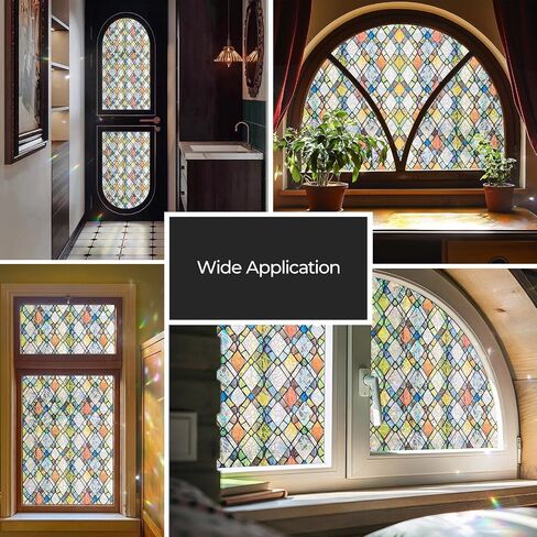 ADD.HERES Window Privacy Film, Stained Glass Decorative Static Cling, Removable Laser Sun Blocking Vinyl Covering,Window Film for Home Kitchen Living Room, Rainbow Crystal Shards, 17.3 x 78.7in in Saudi Arabia