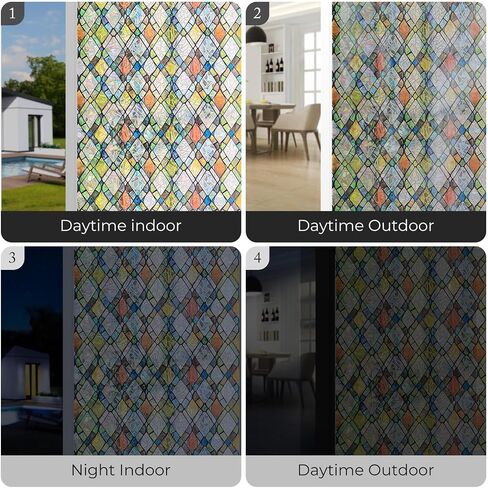 ADD.HERES Window Privacy Film, Stained Glass Decorative Static Cling, Removable Laser Sun Blocking Vinyl Covering,Window Film for Home Kitchen Living Room, Rainbow Crystal Shards, 17.3 x 78.7in in Saudi Arabia