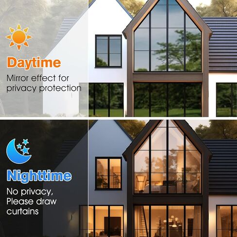 Haton Window Privacy Film One Way Window Tint for Home, Sun UV Blocking Heat Control Reflective Mirror Tinting Film See Out Not in Office Door Coverings, Black 17.5" x 78.7" in Saudi Arabia