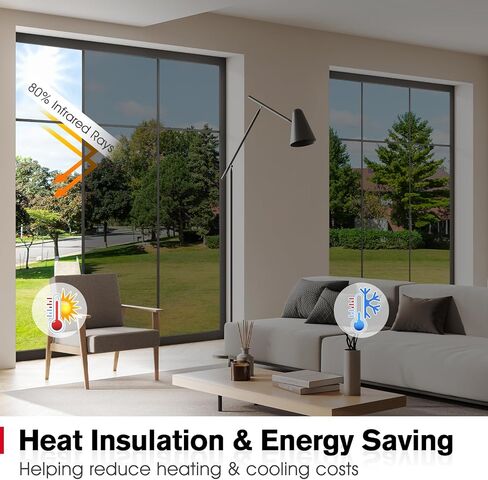 Haton Window Privacy Film One Way Window Tint for Home, Sun UV Blocking Heat Control Reflective Mirror Tinting Film See Out Not in Office Door Coverings, Black 17.5" x 78.7" in Saudi Arabia