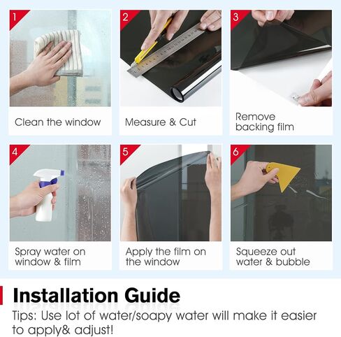 Haton Window Privacy Film One Way Window Tint for Home, Sun UV Blocking Heat Control Reflective Mirror Tinting Film See Out Not in Office Door Coverings, Black 17.5" x 78.7" in Saudi Arabia