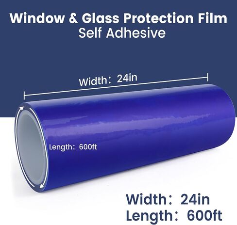 ADHES Blue Window & Glass Protection Film 24" x 600', Self-Adhesive Temporary Surface Protection Film for Windows, Doors, Mirrors & Glass, Durable, Tear-Resistant & Residue-Free Removal in Kuwait
