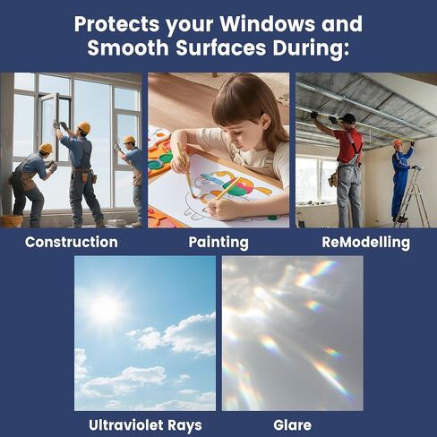 ADHES Blue Window & Glass Protection Film 24" x 600', Self-Adhesive Temporary Surface Protection Film for Windows, Doors, Mirrors & Glass, Durable, Tear-Resistant & Residue-Free Removal in Kuwait