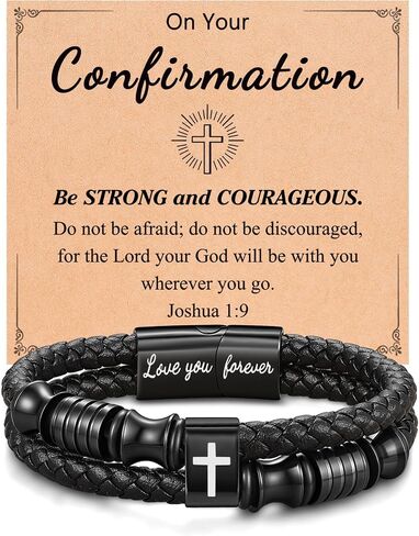 UNGENT THEM Be Strong and Courageous Confirmation Gifts Leather Cross Bracelet for for Boys Teens in Kuwait