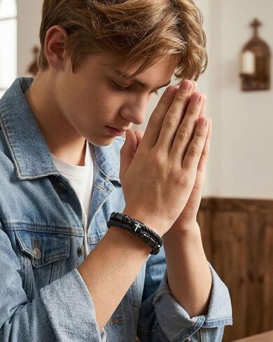 UNGENT THEM Be Strong and Courageous Confirmation Gifts Leather Cross Bracelet for for Boys Teens in Kuwait