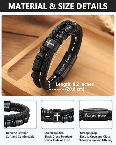 UNGENT THEM Be Strong and Courageous Confirmation Gifts Leather Cross Bracelet for for Boys Teens in Kuwait
