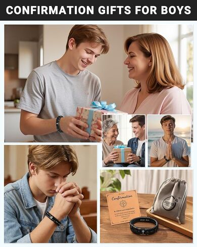 UNGENT THEM Be Strong and Courageous Confirmation Gifts Leather Cross Bracelet for for Boys Teens in Kuwait