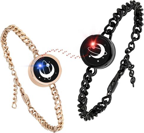 Long Distance Touch Bracelets, Light up Remote Smart Matching Couples Bracelet for Couple Long Distance Relationship Girlfriend Boyfriend Xmas Valentine's Day Festival Gifts Black Gold Jewelry Set in Kuwait