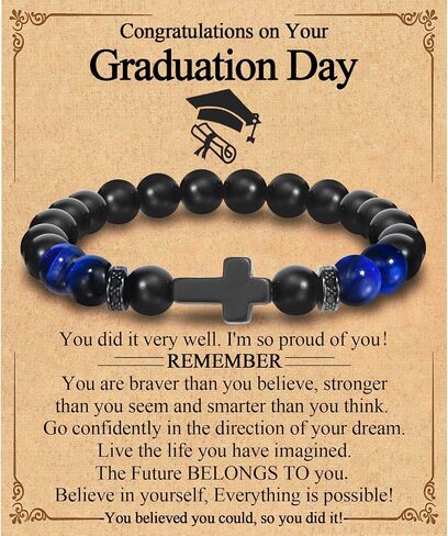 Class of 2026 Graduation Gifts for Him Boys Men, 5th 6th 8th Grade Kindergarten Preschool High School College Master Degree Elementary Middle School Graduation Cross Bracelet Gifts with Card for Boys in Kuwait