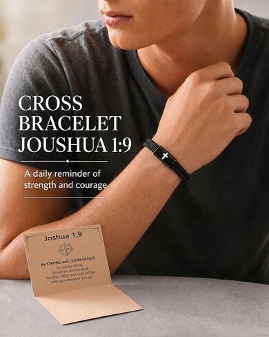Joshua 1:9 Cross Adjustable Bracelet for Teen Boys Men in Kuwait