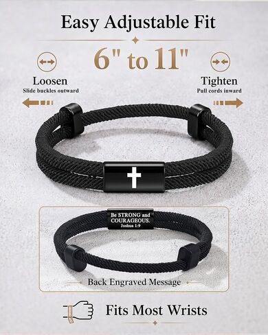 Joshua 1:9 Cross Adjustable Bracelet for Teen Boys Men in Kuwait