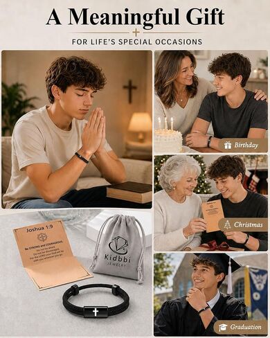 Joshua 1:9 Cross Adjustable Bracelet for Teen Boys Men in Saudi Arabia
