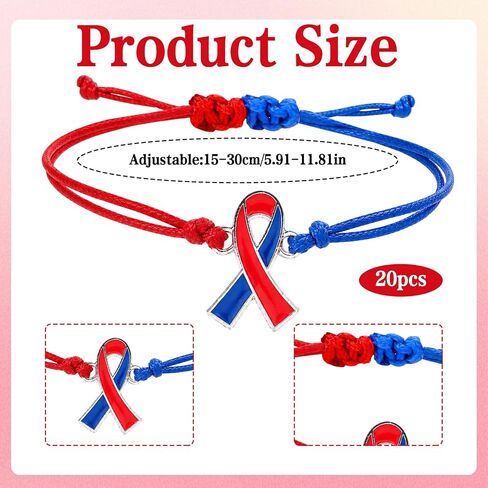 20 Pcs Congenital Heart Defect Awareness Bracelets, CHD Red Blue Ribbon Awareness Gifts for Patients, Inspirational, Positive, Encouragement Gifts, Survivor Presents for Thoughtful Comforting in Saudi Arabia
