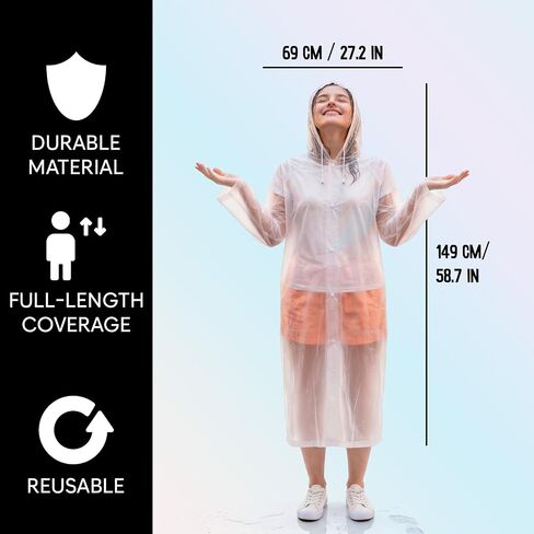 ZENO Rain Coats (2 Pack) - Waterproof Reusable Rain Ponchos with Hood and Snap Buttons - Lightweight, Durable - Raincoat for Men & Women - Clear Unisex Design in Saudi Arabia