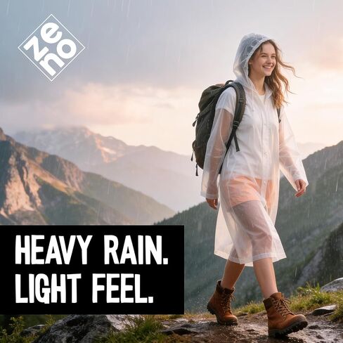 ZENO Rain Coats (2 Pack) - Waterproof Reusable Rain Ponchos with Hood and Snap Buttons - Lightweight, Durable - Raincoat for Men & Women - Clear Unisex Design in Saudi Arabia