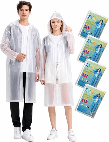 Rain Ponchos for Adults - 4 Pack Reusable EVA Waterproof Rain Jackets with Drawstring Hood and Snap Button in Saudi Arabia