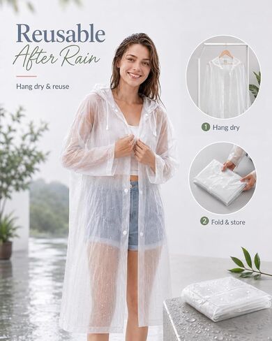 Rain Ponchos for Adults - 4 Pack Reusable EVA Waterproof Rain Jackets with Drawstring Hood and Snap Button in Saudi Arabia