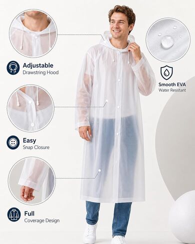 Rain Ponchos for Adults - 4 Pack Reusable EVA Waterproof Rain Jackets with Drawstring Hood and Snap Button in Saudi Arabia
