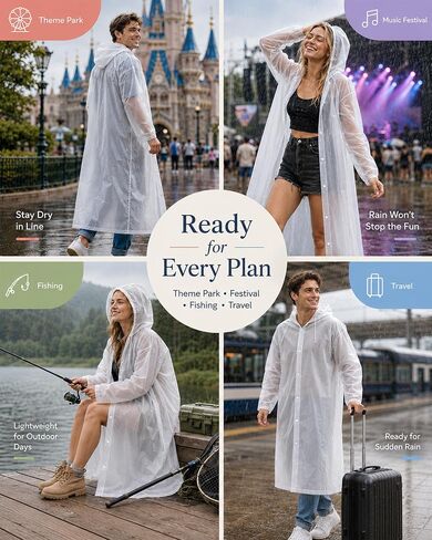 Rain Ponchos for Adults - 4 Pack Reusable EVA Waterproof Rain Jackets with Drawstring Hood and Snap Button in Saudi Arabia