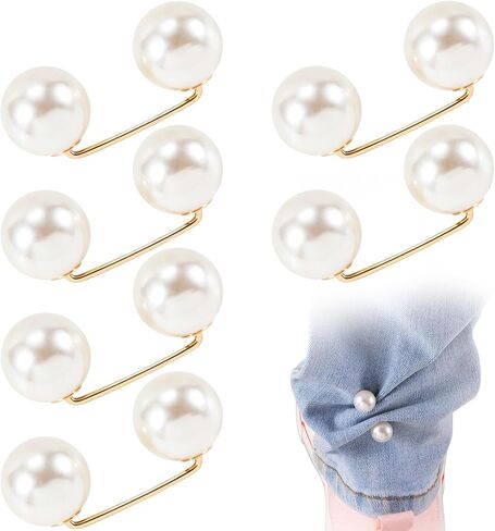 8pcs Pearl Brooches for Women, Faux Pearl Shawl Pins Sweater Clip, Decorative Safety Pins Pant Hem Clips Length Adjuster for Jeans Wedding Party - Beige in Saudi Arabia