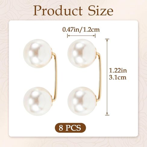 8pcs Pearl Brooches for Women, Faux Pearl Shawl Pins Sweater Clip, Decorative Safety Pins Pant Hem Clips Length Adjuster for Jeans Wedding Party - Beige in Saudi Arabia