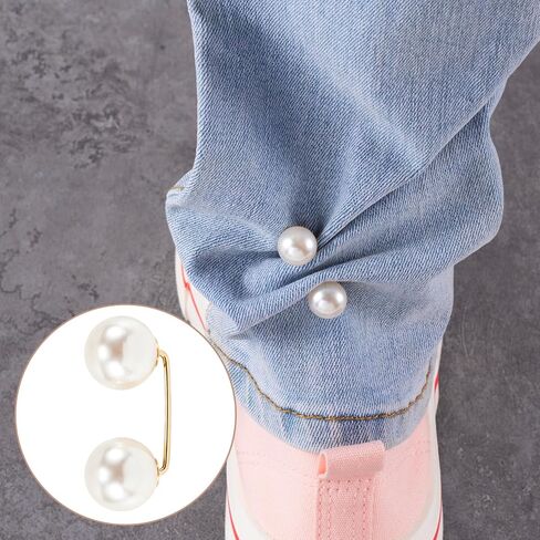 8pcs Pearl Brooches for Women, Faux Pearl Shawl Pins Sweater Clip, Decorative Safety Pins Pant Hem Clips Length Adjuster for Jeans Wedding Party - Beige in Saudi Arabia