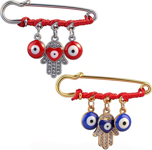 Evil Eye Charm Pins, Pregnancy Protection Safety Pins with Red String, 2 Pcs Good Luck Brooch Hamsa Charms for Bag Baby Stroller Clothes Hats Blanket in Saudi Arabia