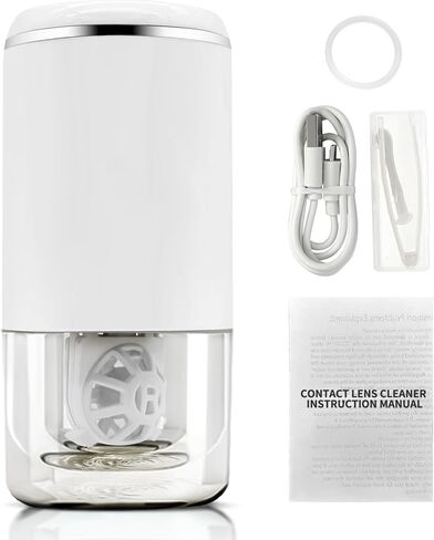 Portable Contact Lens Cleaner Machine for Soft & Colored Lenses - Fashionable Ivory White Ultrasonic Washer, USB Rechargeable for Daily Fast Cleaning & Travel in Saudi Arabia