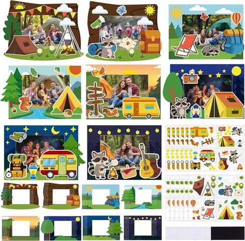 40 Pcs Camping Picture Frame Craft Kit - DIY Camp Photo with Magnetic Stickers for Summer Theme Birthday Party Favors Decorations in Saudi Arabia