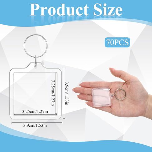 80Pcs Acrylic Picture Frame Keychain Blanks in Clear Acrylic Picture Frame Keyrings Double-sided Clear Photo Frames Key Holders for DIY Craft Graduation Gift, Max 1.3 x 1.3 inch Pictures in Kuwait