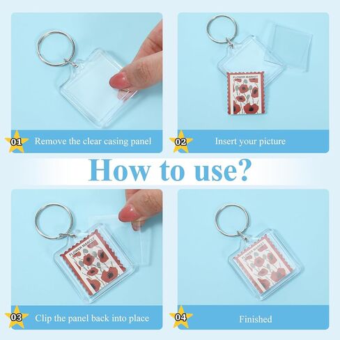 80Pcs Acrylic Picture Frame Keychain Blanks in Clear Acrylic Picture Frame Keyrings Double-sided Clear Photo Frames Key Holders for DIY Craft Graduation Gift, Max 1.3 x 1.3 inch Pictures in Kuwait