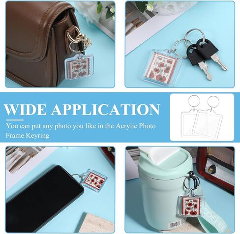 80Pcs Acrylic Picture Frame Keychain Blanks in Clear Acrylic Picture Frame Keyrings Double-sided Clear Photo Frames Key Holders for DIY Craft Graduation Gift, Max 1.3 x 1.3 inch Pictures in Kuwait